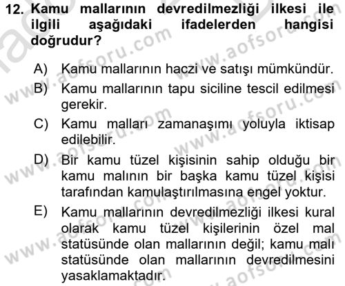 Temel İdare Hukuku Dersi 2015 - 2016 Yılı (Final) Dönem Sonu Sınav Soruları 12. Soru