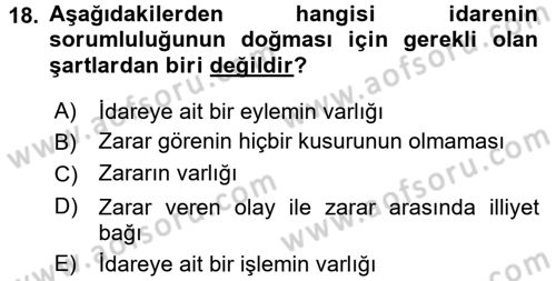 Temel İdare Hukuku Dersi 2015 - 2016 Yılı (Final) Dönem Sonu Sınav Soruları 18. Soru