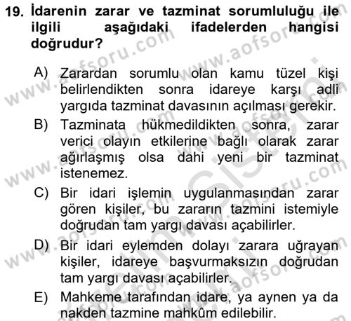 Temel İdare Hukuku Dersi 2015 - 2016 Yılı (Final) Dönem Sonu Sınav Soruları 19. Soru