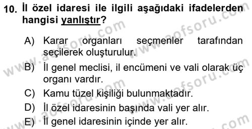 Temel İdare Hukuku Dersi 2016 - 2017 Yılı (Vize) Ara Sınav Soruları 10. Soru