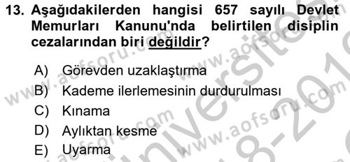 Temel İdare Hukuku Dersi 2018 - 2019 Yılı Yaz Okulu Sınav Soruları 13. Soru