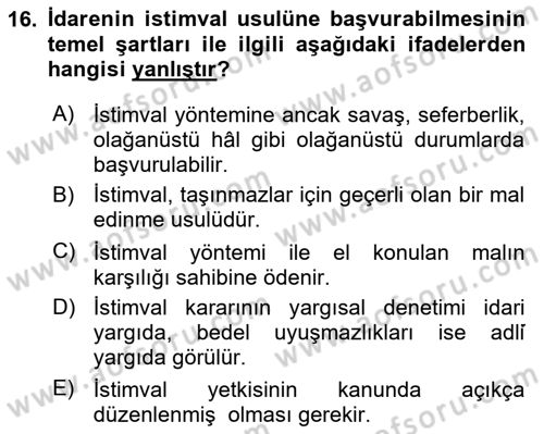 Temel İdare Hukuku Dersi Yaz Okulu Sınavı Deneme Sınav Soruları 16. Soru