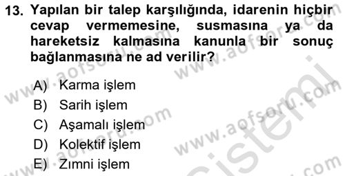 Temel İdare Hukuku Dersi 2021 - 2022 Yılı (Vize) Ara Sınav Soruları 13. Soru