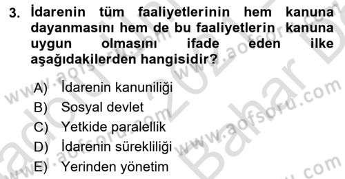Temel İdare Hukuku Dersi 2021 - 2022 Yılı (Vize) Ara Sınav Soruları 3. Soru