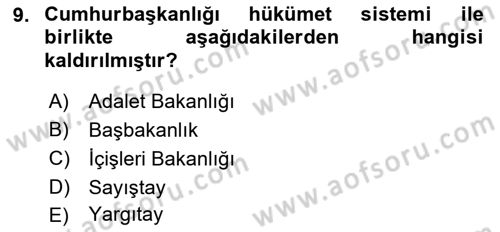 Temel İdare Hukuku Dersi 2021 - 2022 Yılı (Vize) Ara Sınav Soruları 9. Soru
