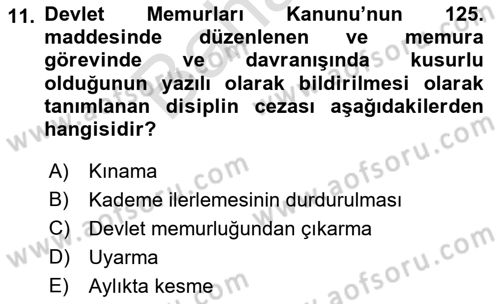 Temel İdare Hukuku Dersi 2021 - 2022 Yılı (Final) Dönem Sonu Sınav Soruları 11. Soru