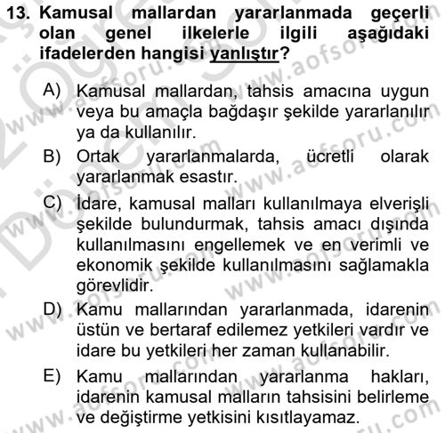 Temel İdare Hukuku Dersi 2021 - 2022 Yılı (Final) Dönem Sonu Sınav Soruları 13. Soru