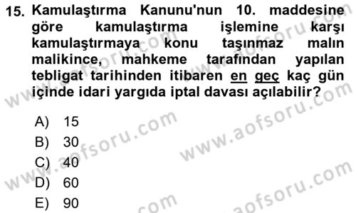 Temel İdare Hukuku Dersi 2021 - 2022 Yılı (Final) Dönem Sonu Sınav Soruları 15. Soru