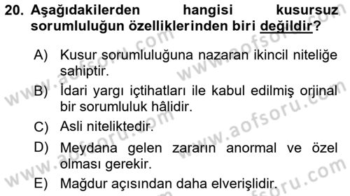 Temel İdare Hukuku Dersi 2021 - 2022 Yılı Yaz Okulu Sınav Soruları 20. Soru