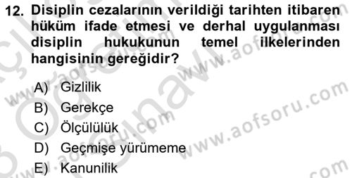Temel İdare Hukuku Dersi 2022 - 2023 Yılı Yaz Okulu Sınav Soruları 12. Soru
