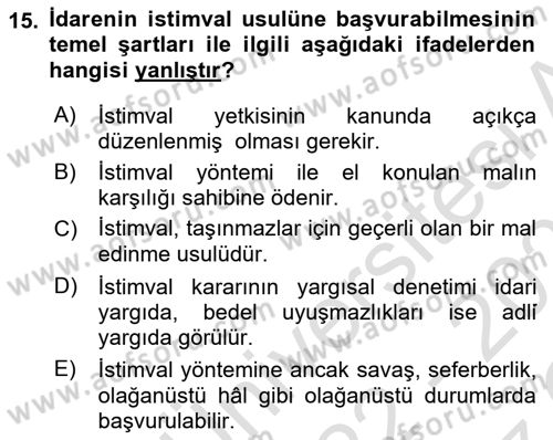 Temel İdare Hukuku Dersi 2022 - 2023 Yılı Yaz Okulu Sınav Soruları 15. Soru