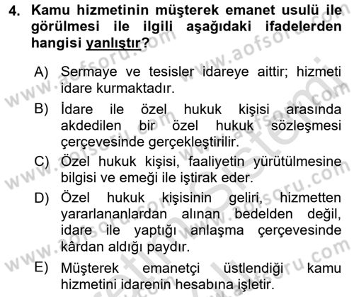 Temel İdare Hukuku Dersi 2022 - 2023 Yılı Yaz Okulu Sınav Soruları 4. Soru