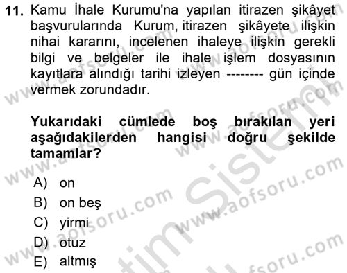 Temel İdare Hukuku Dersi 2023 - 2024 Yılı (Vize) Ara Sınav Soruları 11. Soru