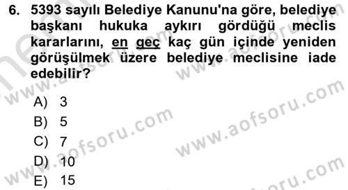 Temel İdare Hukuku Dersi 2023 - 2024 Yılı (Vize) Ara Sınav Soruları 6. Soru