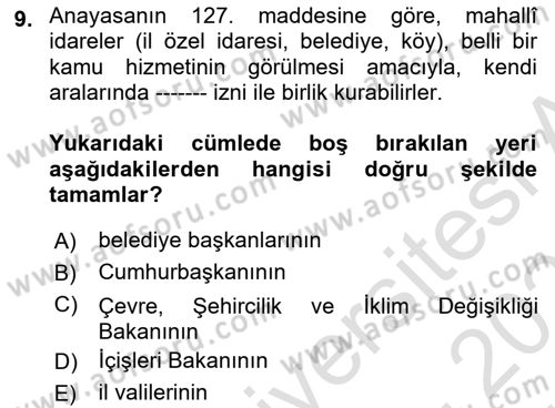 Temel İdare Hukuku Dersi 2023 - 2024 Yılı (Vize) Ara Sınav Soruları 9. Soru