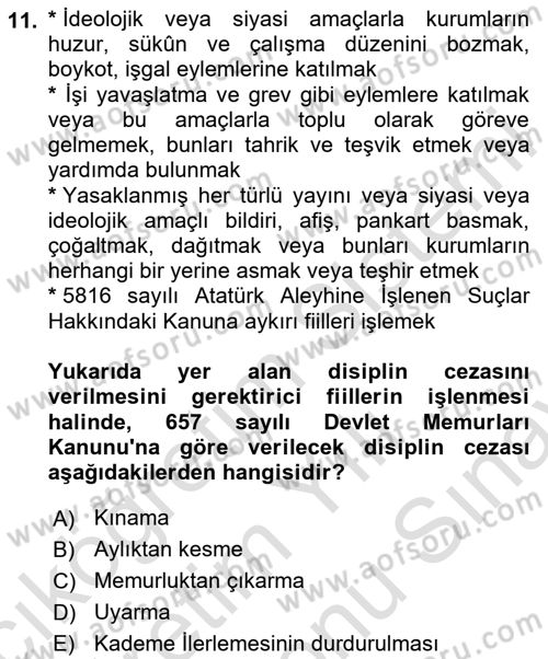 Temel İdare Hukuku Dersi 2023 - 2024 Yılı (Final) Dönem Sonu Sınav Soruları 11. Soru