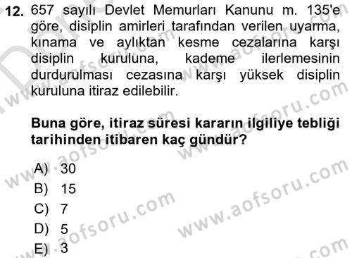 Temel İdare Hukuku Dersi 2023 - 2024 Yılı (Final) Dönem Sonu Sınav Soruları 12. Soru