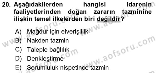 Temel İdare Hukuku Dersi 2023 - 2024 Yılı (Final) Dönem Sonu Sınav Soruları 20. Soru