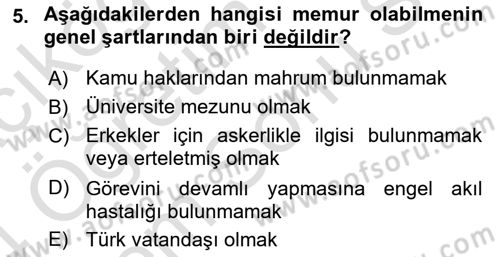 Temel İdare Hukuku Dersi 2023 - 2024 Yılı (Final) Dönem Sonu Sınav Soruları 5. Soru
