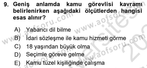 Temel İdare Hukuku Dersi 2023 - 2024 Yılı (Final) Dönem Sonu Sınav Soruları 9. Soru