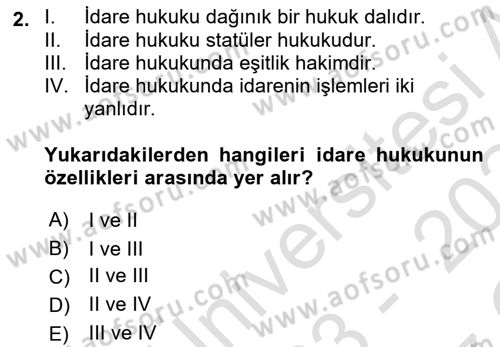 Temel İdare Hukuku Dersi Yaz Okulu Sınavı Deneme Sınav Soruları 2. Soru