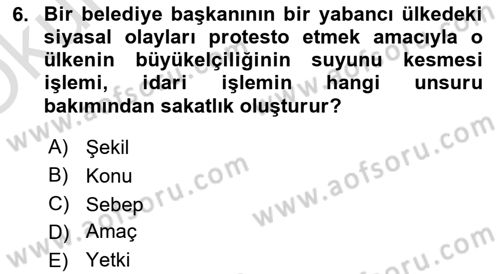 Temel İdare Hukuku Dersi 2023 - 2024 Yılı Yaz Okulu Sınav Soruları 6. Soru