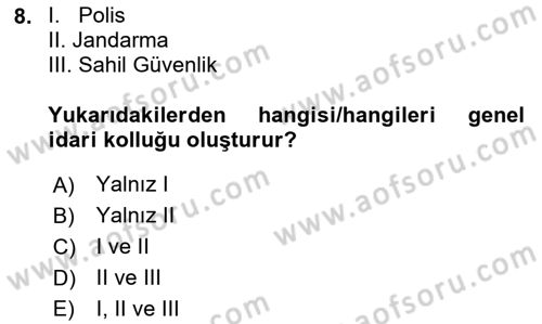 Temel İdare Hukuku Dersi 2023 - 2024 Yılı Yaz Okulu Sınav Soruları 8. Soru