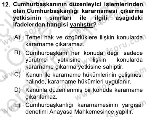 Temel İdare Hukuku Dersi 2024 - 2025 Yılı (Vize) Ara Sınav Soruları 12. Soru