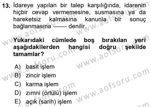 Temel İdare Hukuku Dersi 2024 - 2025 Yılı (Vize) Ara Sınav Soruları 13. Soru