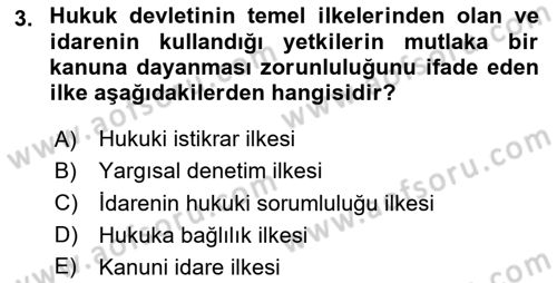 Temel İdare Hukuku Dersi 2024 - 2025 Yılı (Vize) Ara Sınav Soruları 3. Soru