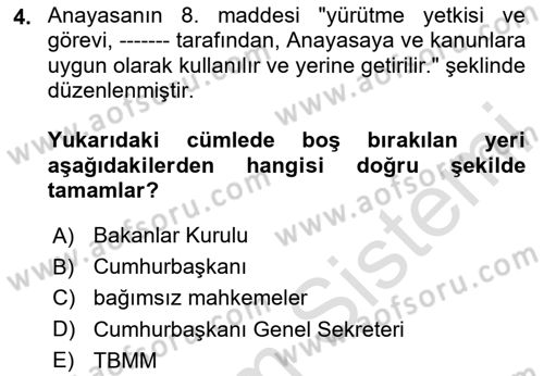 Temel İdare Hukuku Dersi 2024 - 2025 Yılı (Vize) Ara Sınav Soruları 4. Soru