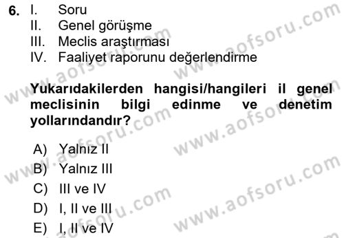 Temel İdare Hukuku Dersi 2024 - 2025 Yılı (Vize) Ara Sınav Soruları 6. Soru