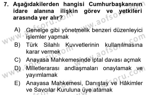 Temel İdare Hukuku Dersi 2024 - 2025 Yılı (Vize) Ara Sınav Soruları 7. Soru