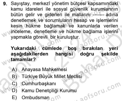 Temel İdare Hukuku Dersi 2024 - 2025 Yılı (Vize) Ara Sınav Soruları 9. Soru