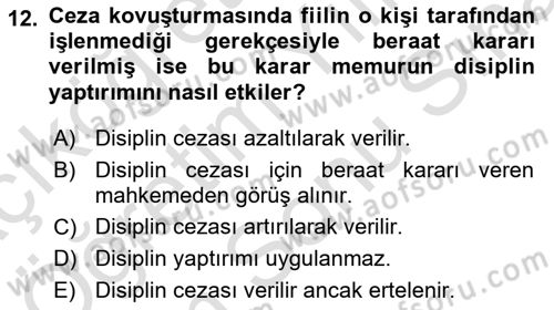 Temel İdare Hukuku Dersi 2024 - 2025 Yılı (Final) Dönem Sonu Sınav Soruları 12. Soru