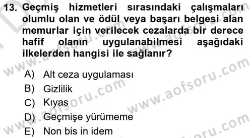 Temel İdare Hukuku Dersi 2024 - 2025 Yılı (Final) Dönem Sonu Sınav Soruları 13. Soru