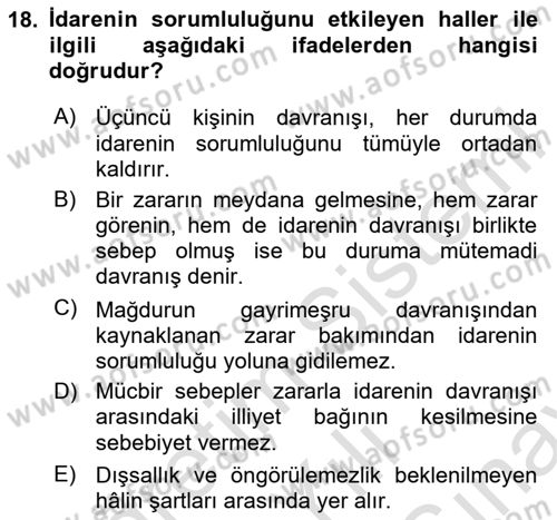 Temel İdare Hukuku Dersi 2024 - 2025 Yılı (Final) Dönem Sonu Sınav Soruları 18. Soru
