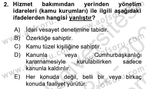 Temel İdare Hukuku Dersi 2024 - 2025 Yılı (Final) Dönem Sonu Sınav Soruları 2. Soru