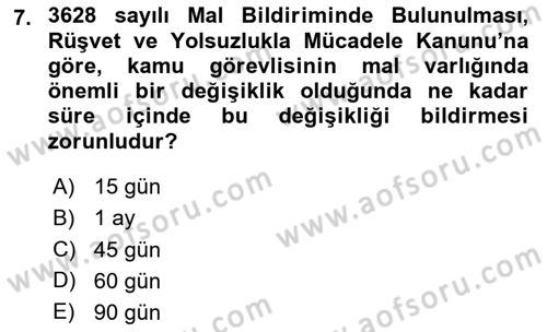 Temel İdare Hukuku Dersi 2024 - 2025 Yılı (Final) Dönem Sonu Sınav Soruları 7. Soru