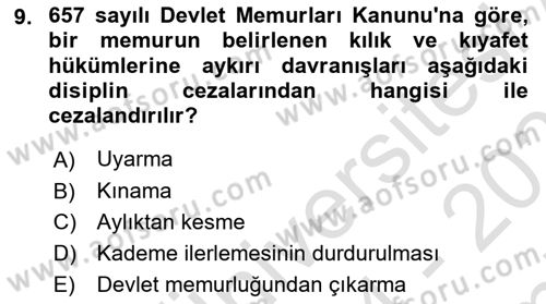 Temel İdare Hukuku Dersi 2024 - 2025 Yılı (Final) Dönem Sonu Sınav Soruları 9. Soru