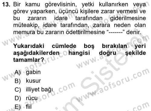 Temel İdare Hukuku Dersi 2024 - 2025 Yılı Yaz Okulu Sınav Soruları 13. Soru