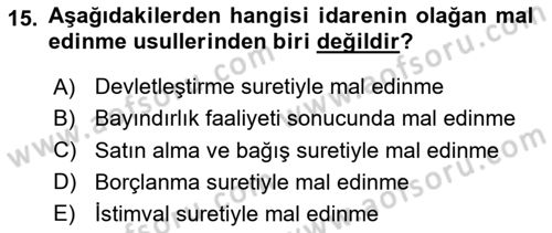 Temel İdare Hukuku Dersi 2024 - 2025 Yılı Yaz Okulu Sınav Soruları 15. Soru