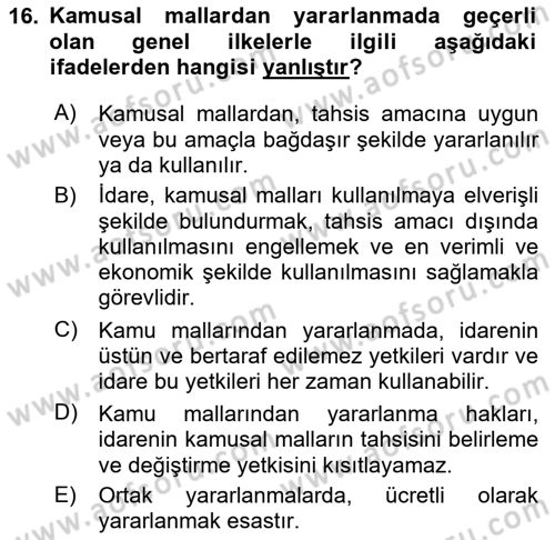 Temel İdare Hukuku Dersi 2024 - 2025 Yılı Yaz Okulu Sınav Soruları 16. Soru