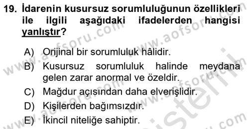 Temel İdare Hukuku Dersi 2024 - 2025 Yılı Yaz Okulu Sınav Soruları 19. Soru