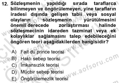 Temel İdare Hukuku Dersi 2025 - 2026 Yılı (Vize) Ara Sınav Soruları 12. Soru