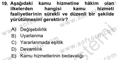 Temel İdare Hukuku Dersi 2025 - 2026 Yılı (Vize) Ara Sınav Soruları 19. Soru