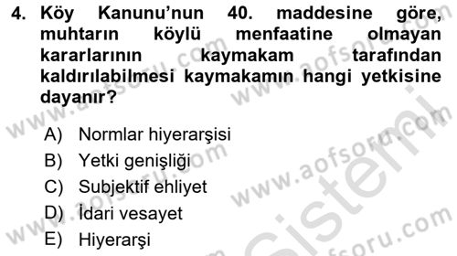 Temel İdare Hukuku Dersi 2025 - 2026 Yılı (Vize) Ara Sınav Soruları 4. Soru