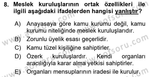 Temel İdare Hukuku Dersi 2025 - 2026 Yılı (Vize) Ara Sınav Soruları 8. Soru