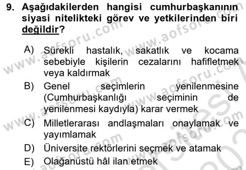 Temel İdare Hukuku Dersi 2025 - 2026 Yılı (Vize) Ara Sınav Soruları 9. Soru
