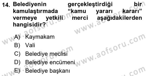 Temel İdare Hukuku Dersi 2025 - 2026 Yılı (Final) Dönem Sonu Sınav Soruları 14. Soru
